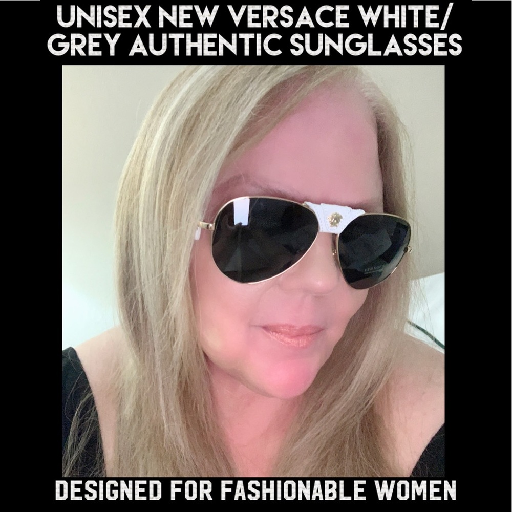 Unisex Authentic Versace Medusa Head Aviator Gold White and Gray Sunglasses NWT - Picture 4 of 15